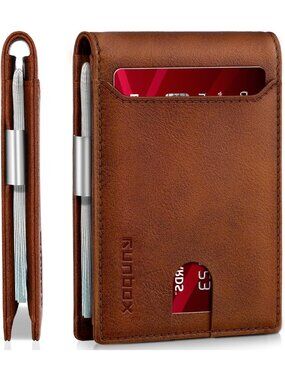 〽️Man Retro Brown Leather Money RFID Blocking Pocket Bifold Credit Card Wallet